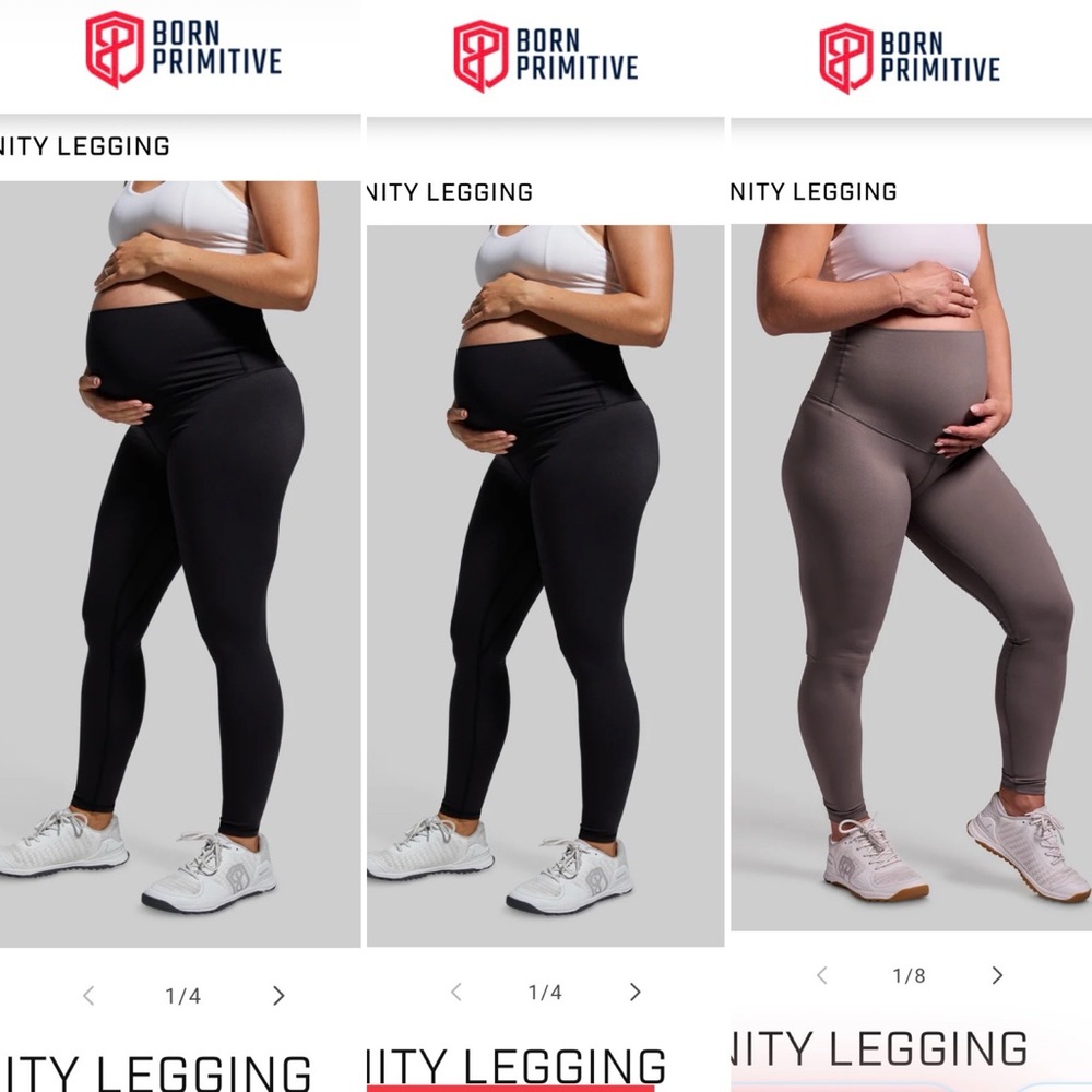 Three Pair - Born Primitive Maternity Leggings, 2x Black and 1x Gray
